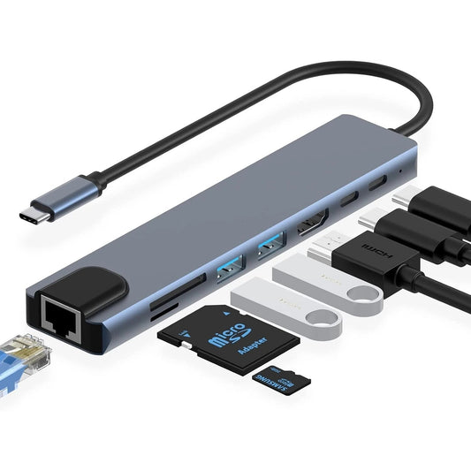 USB C 3.1 to Type C Hub 8 in 1 with HDMI Ethernet USB 3.0 Micro SD TF OTG