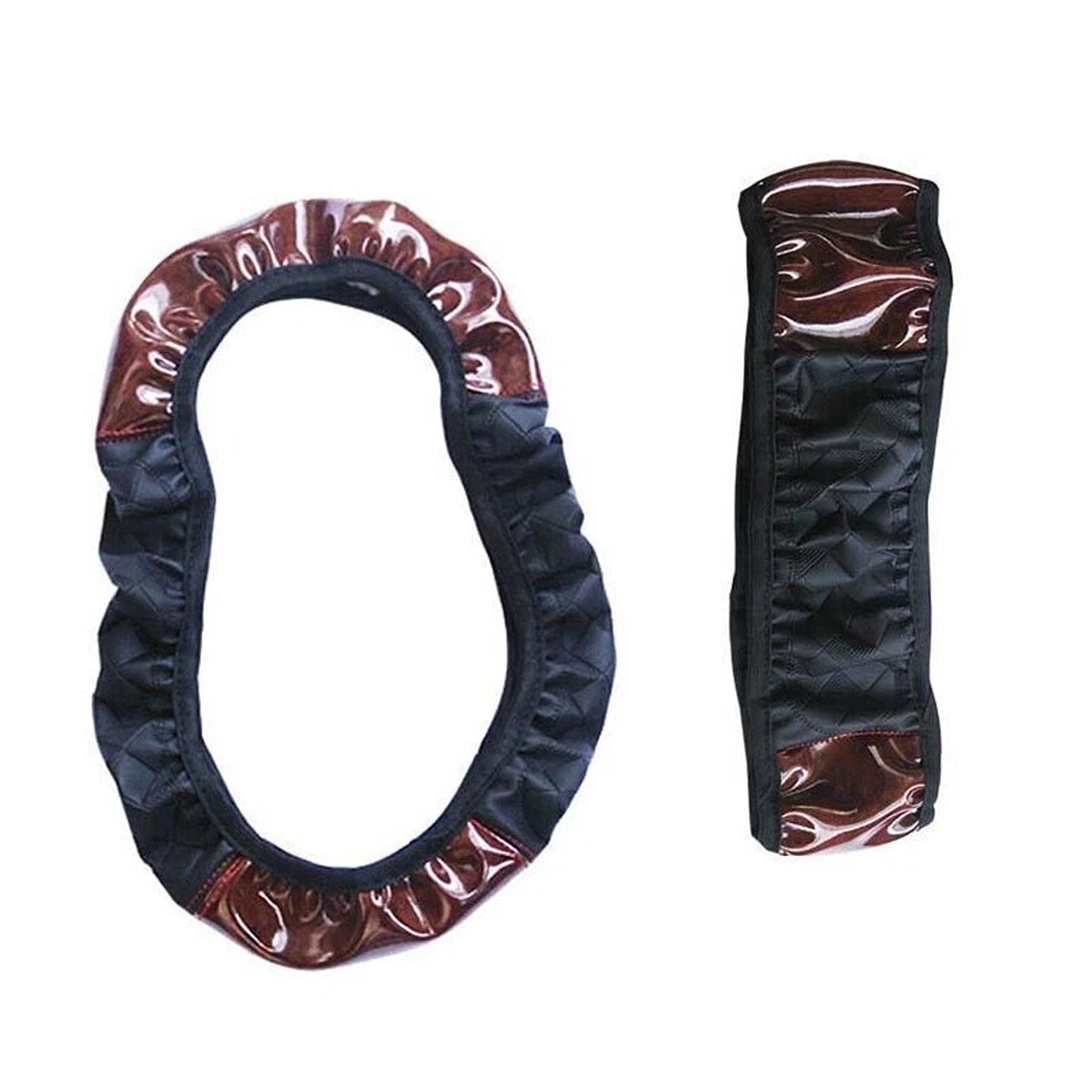 Car Steering Wheel Cover in Mahogany Wood Style PU Leather