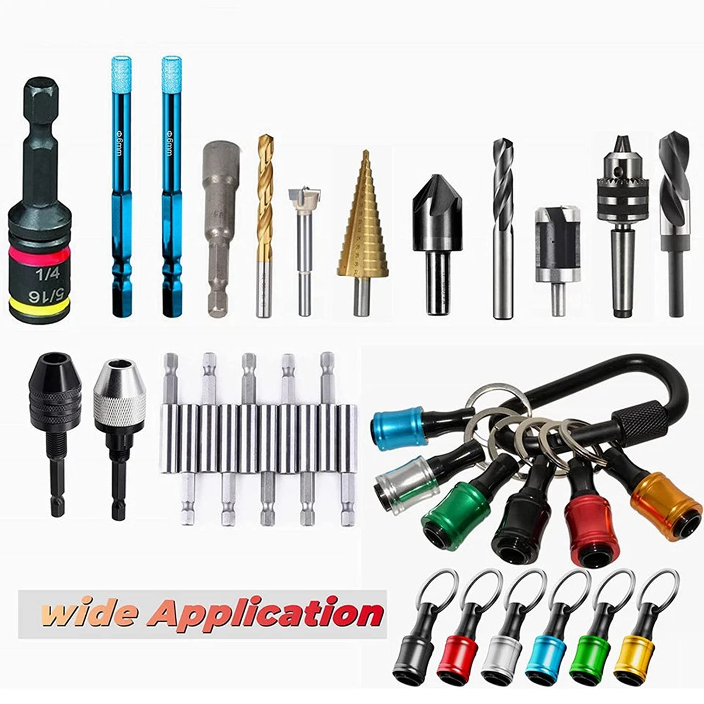 Hex Shank Screwdriver Bit Holder Extension Bar Keyring Set 12 Pcs