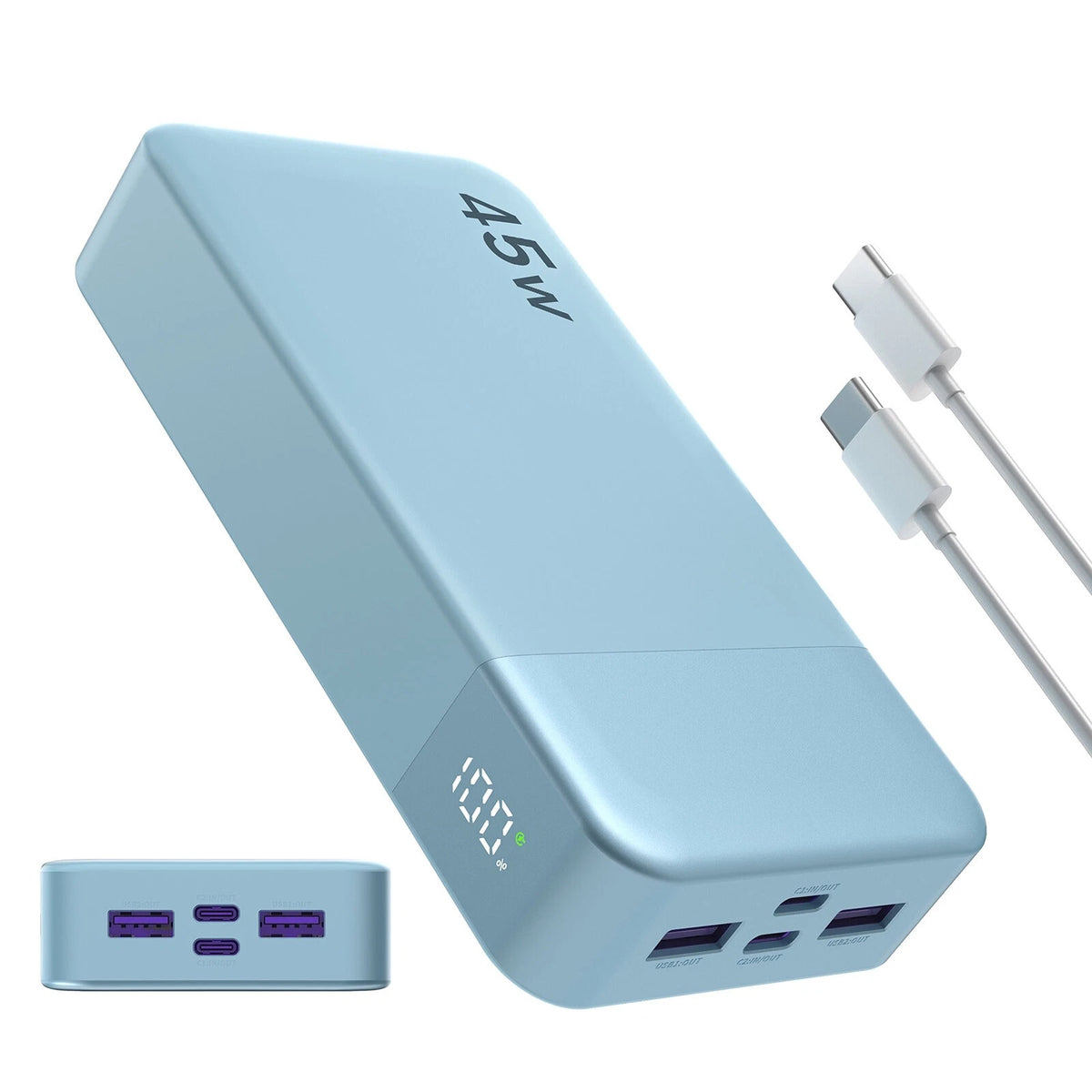 20000mAh Portable Power Bank 45W Fast Charger for Mobile Phones - Blue
