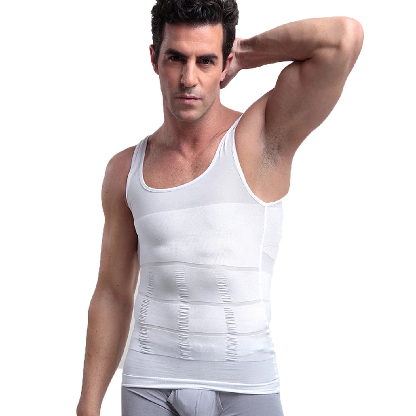 Slim Fit Compression Vest for Men Body Shaper Undershirt - White