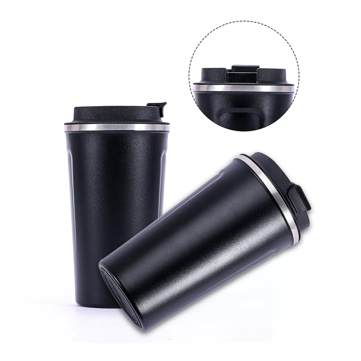 Insulated Coffee Mug Stainless Steel Travel Cup with Lid - Black