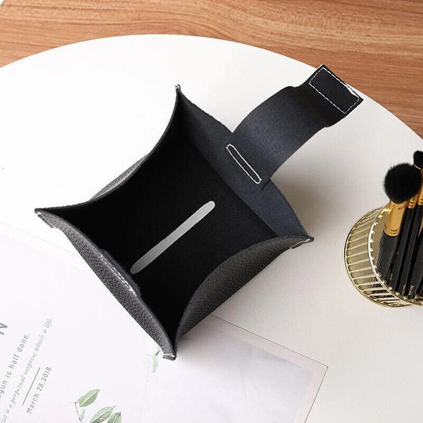 Tissue Box Storage Organizer with Elegant PU Leather Finish - Black