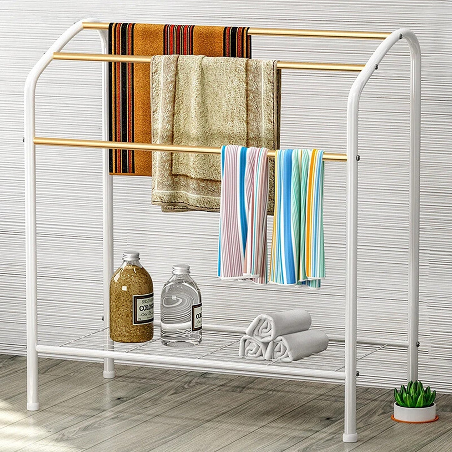 Metal Towel Rack Stand 3 Tier Free Standing Bathroom Shelf