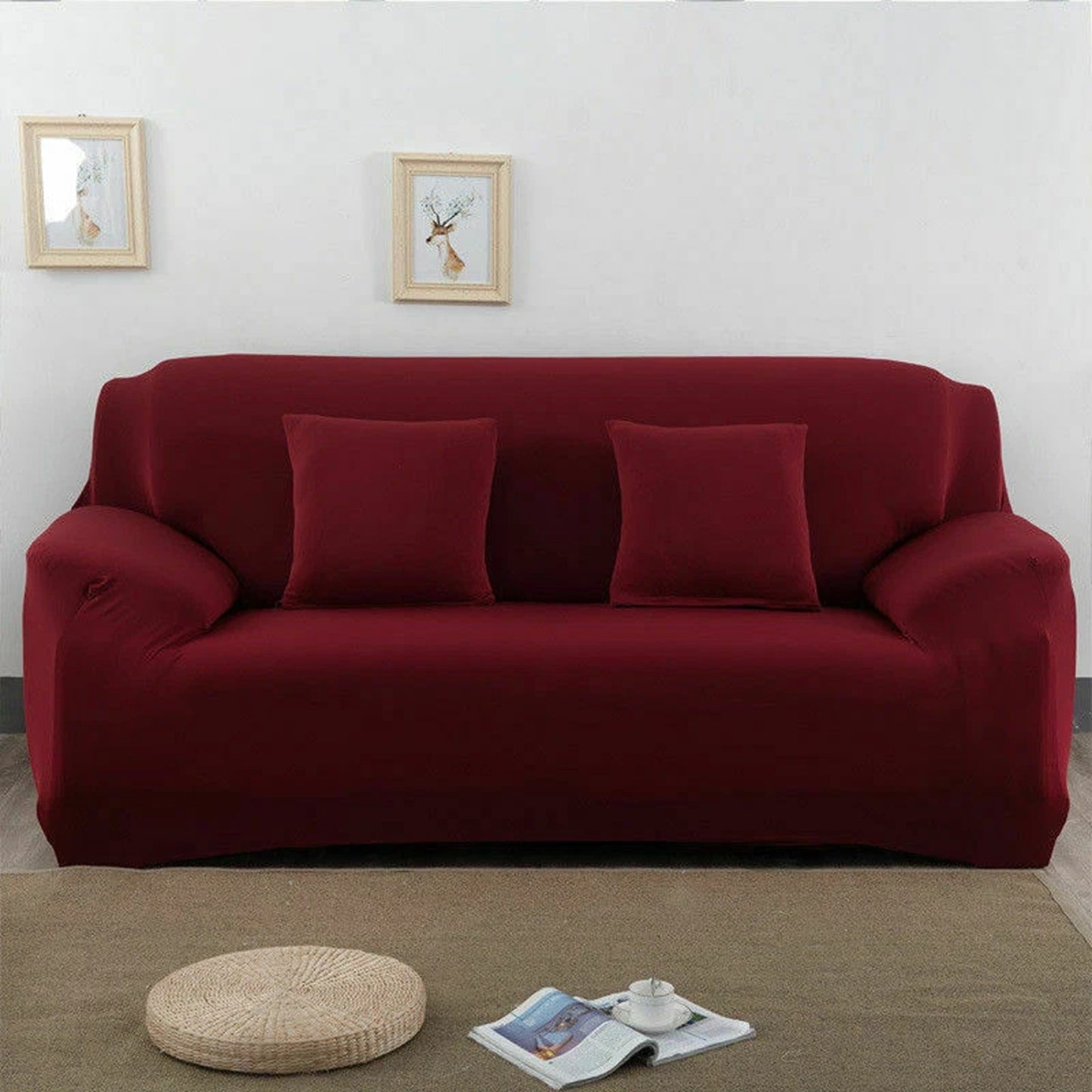Stretch Sofa Slipcover Removable Couch Protector for 1 2 3 4 Seater - Wine Red