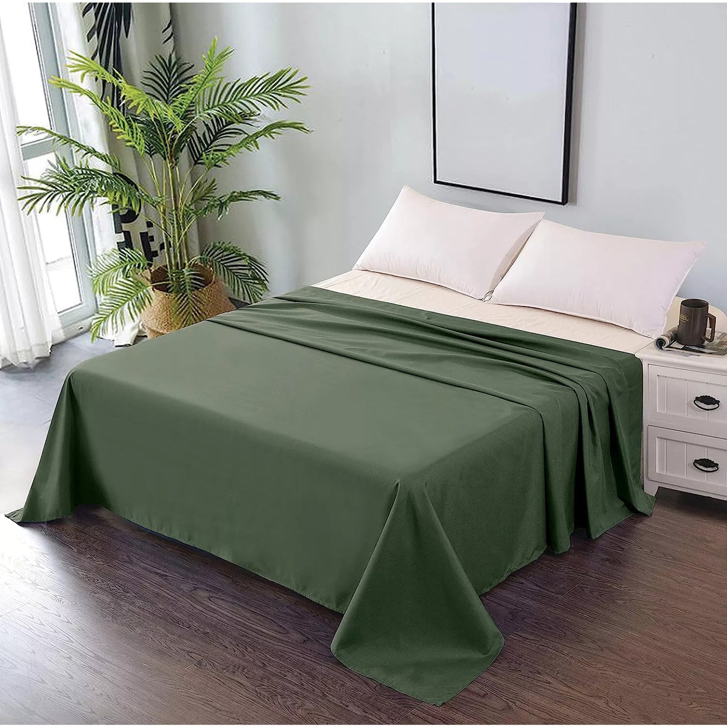 Hotel Ultra Soft Flat Sheet 2200TC Single Double Queen Super King - Olive Green