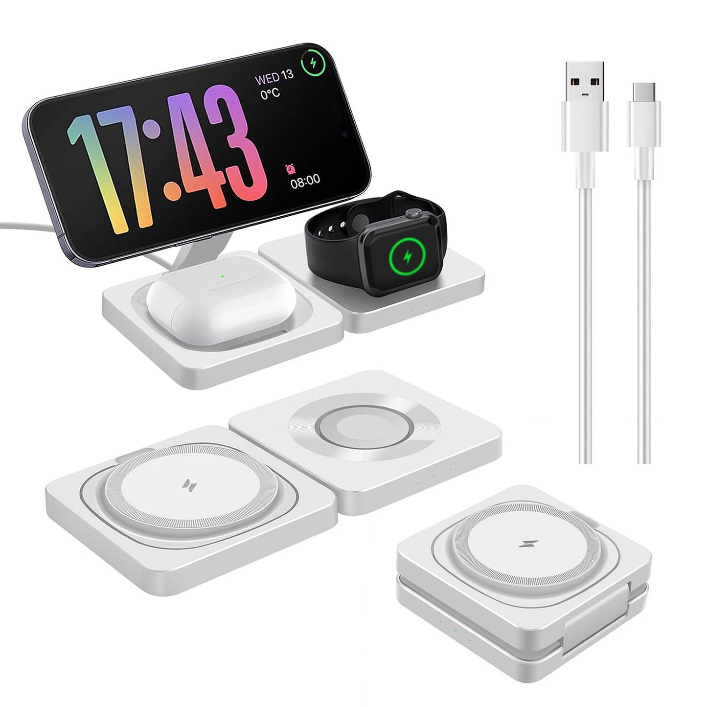 3 in 1 Wireless Charger Fast Charging Station for Apple Watch and iPhone 16 15 14 13 12