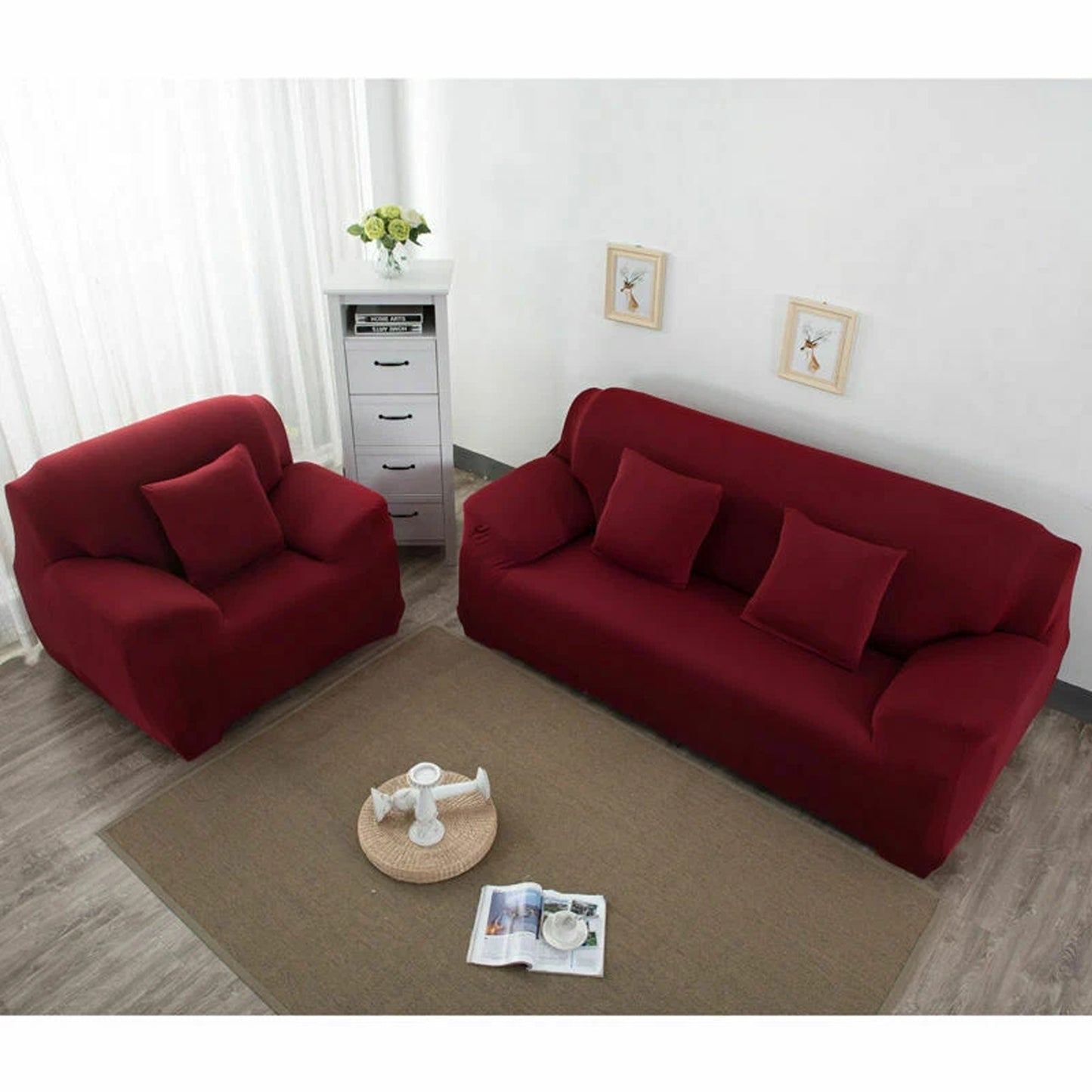 Stretch Sofa Slipcover Removable Couch Protector for 1 2 3 4 Seater - Wine Red