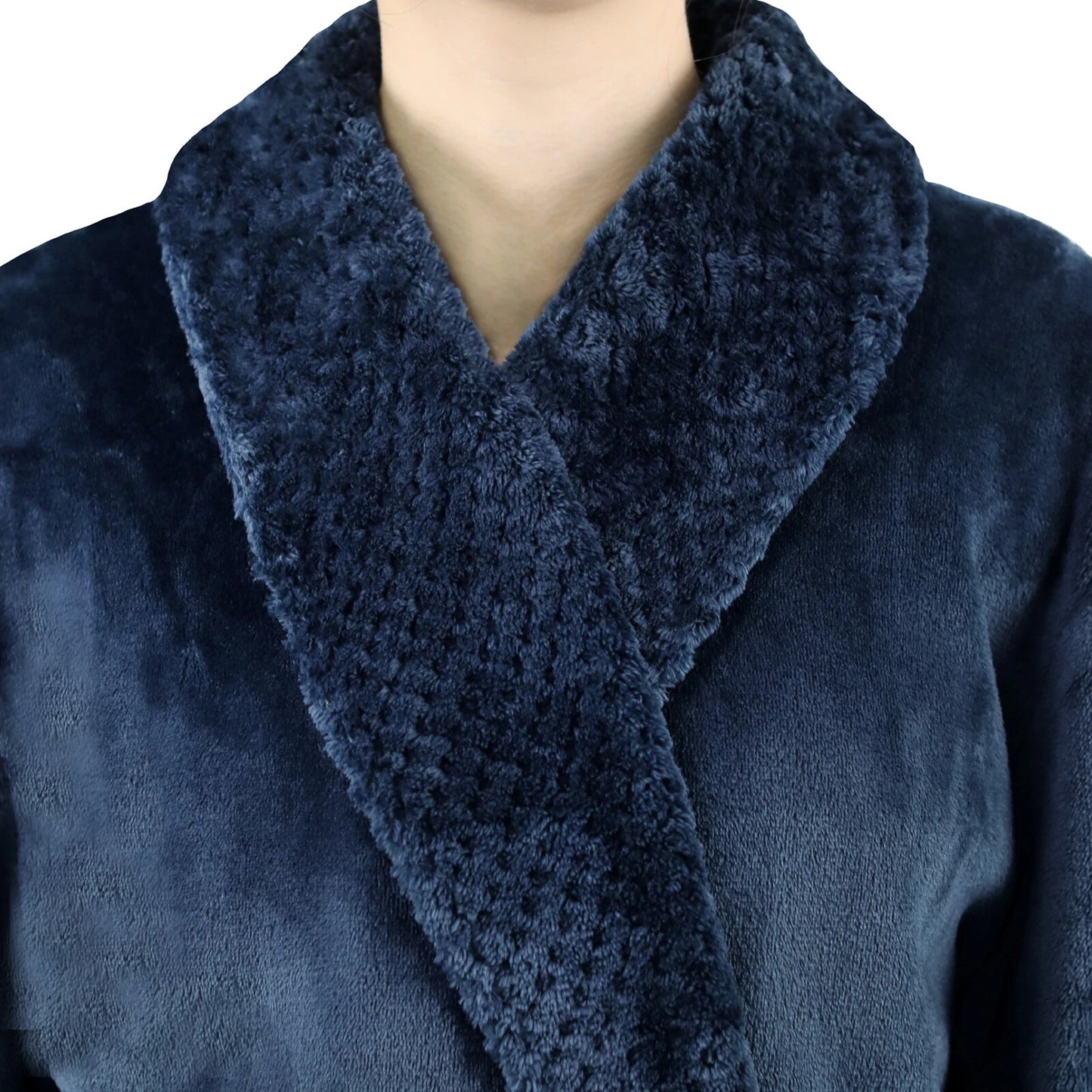 Flannel Fleece Bathrobe for Women and Men Lounge Dressing Gown - Navy