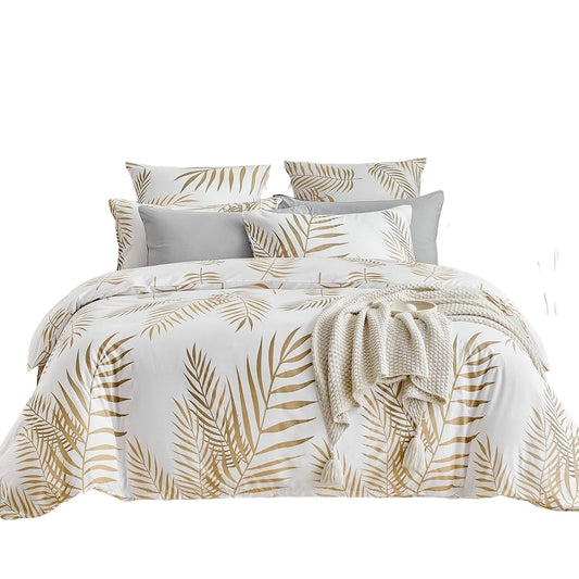 Ultra Soft Quilt Duvet Doona Cover Set with Pillowcase All Sizes - Leaves Print 2