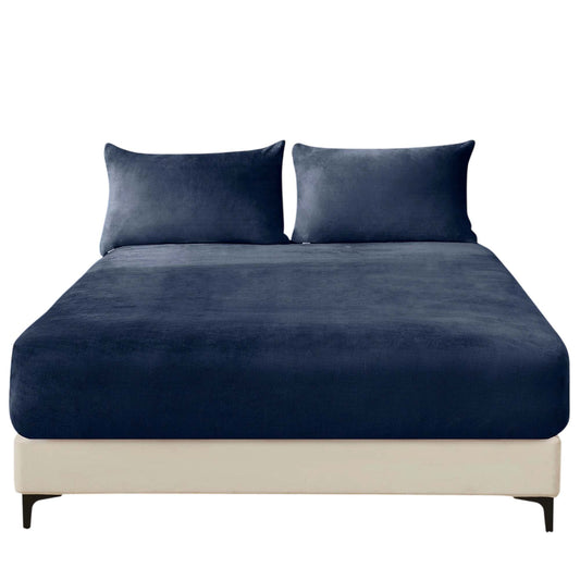 Navy Warm Flannelette Fitted Sheet and Pillowcase Set No Flat Sheet
