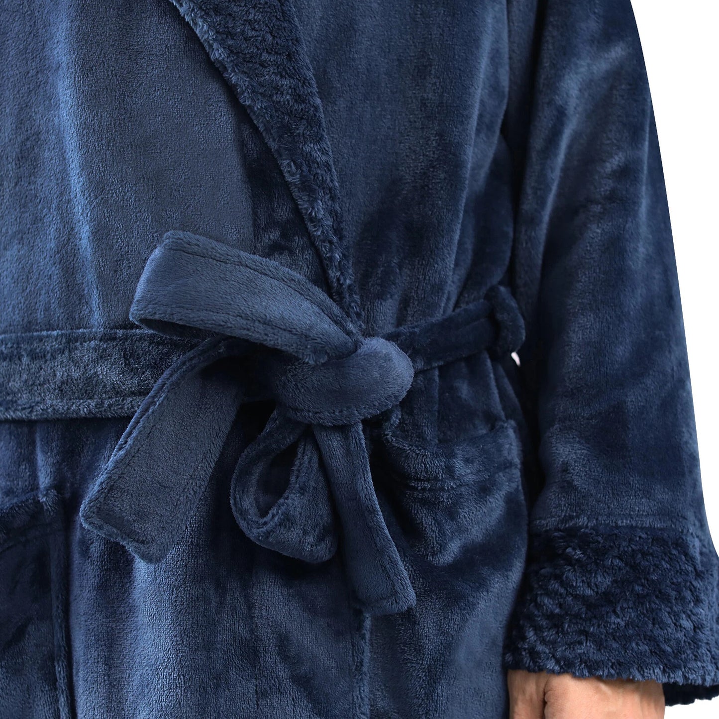 Flannel Fleece Bathrobe for Women and Men Lounge Dressing Gown - Navy