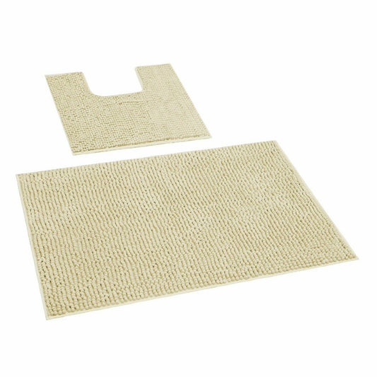 Linen 1200 GSM Chenille Bath Mat and Toilet Mat Set Non Slip