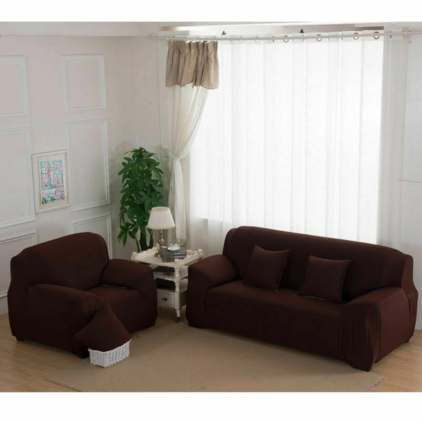 Stretch Sofa Slipcover Removable Couch Protector for 1 2 3 4 Seater - Coffee