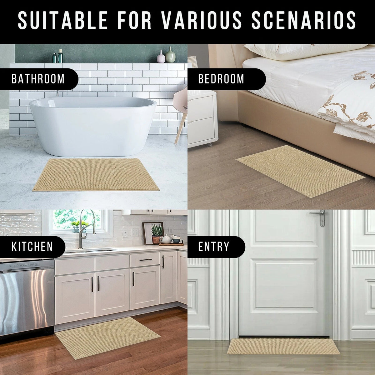 Linen 1200 GSM Chenille Bath Mat and Toilet Mat Set Non Slip