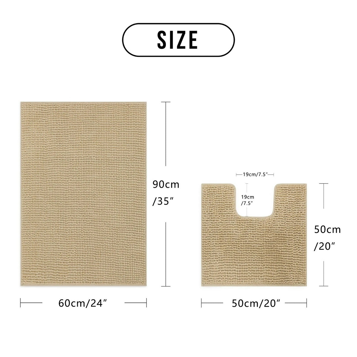 Linen 1200 GSM Chenille Bath Mat and Toilet Mat Set Non Slip