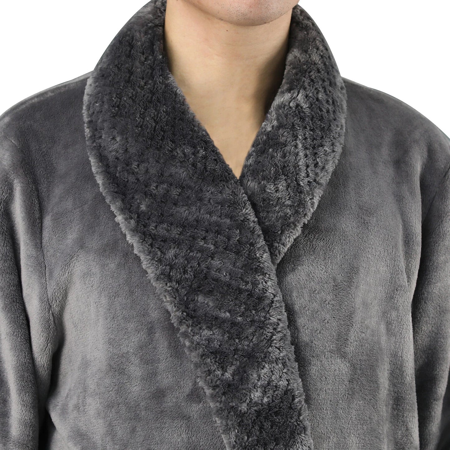 Flannel Fleece Bathrobe for Women and Men Lounge Dressing Gown - Charcoal