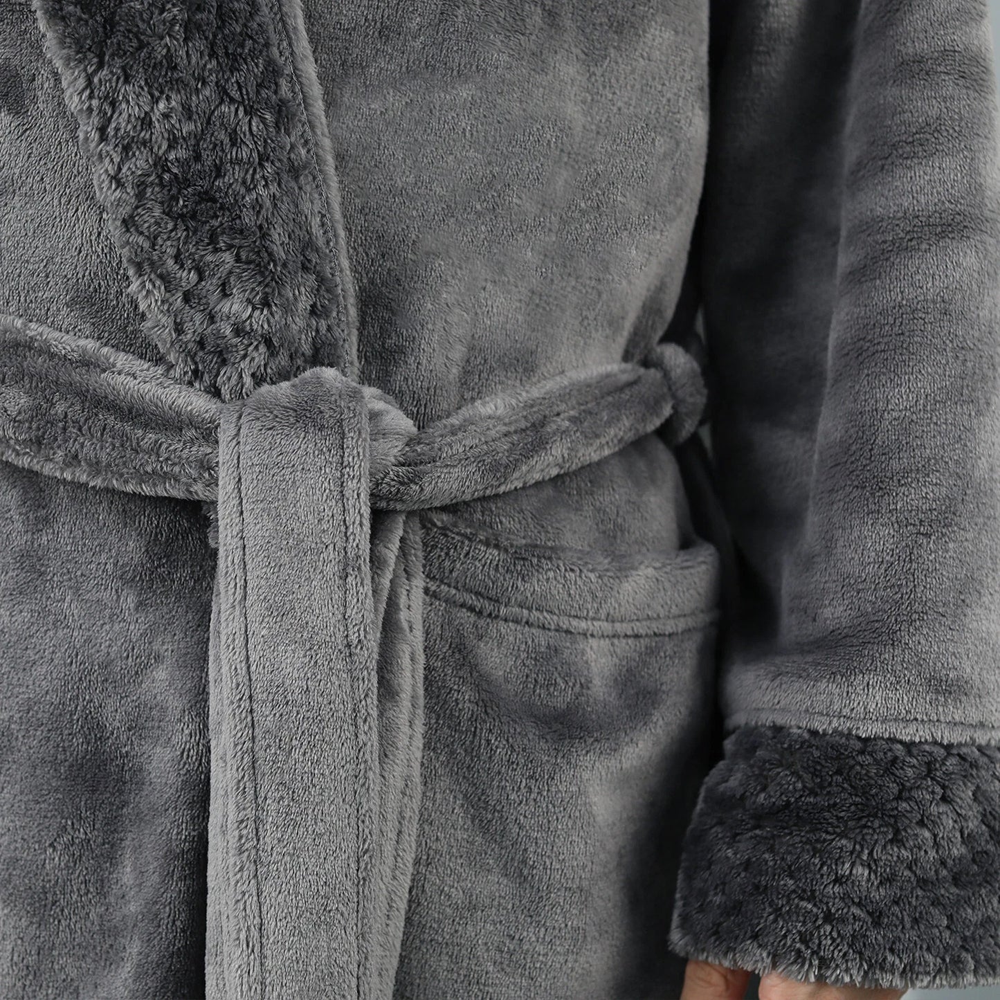 Flannel Fleece Bathrobe for Women and Men Lounge Dressing Gown - Charcoal