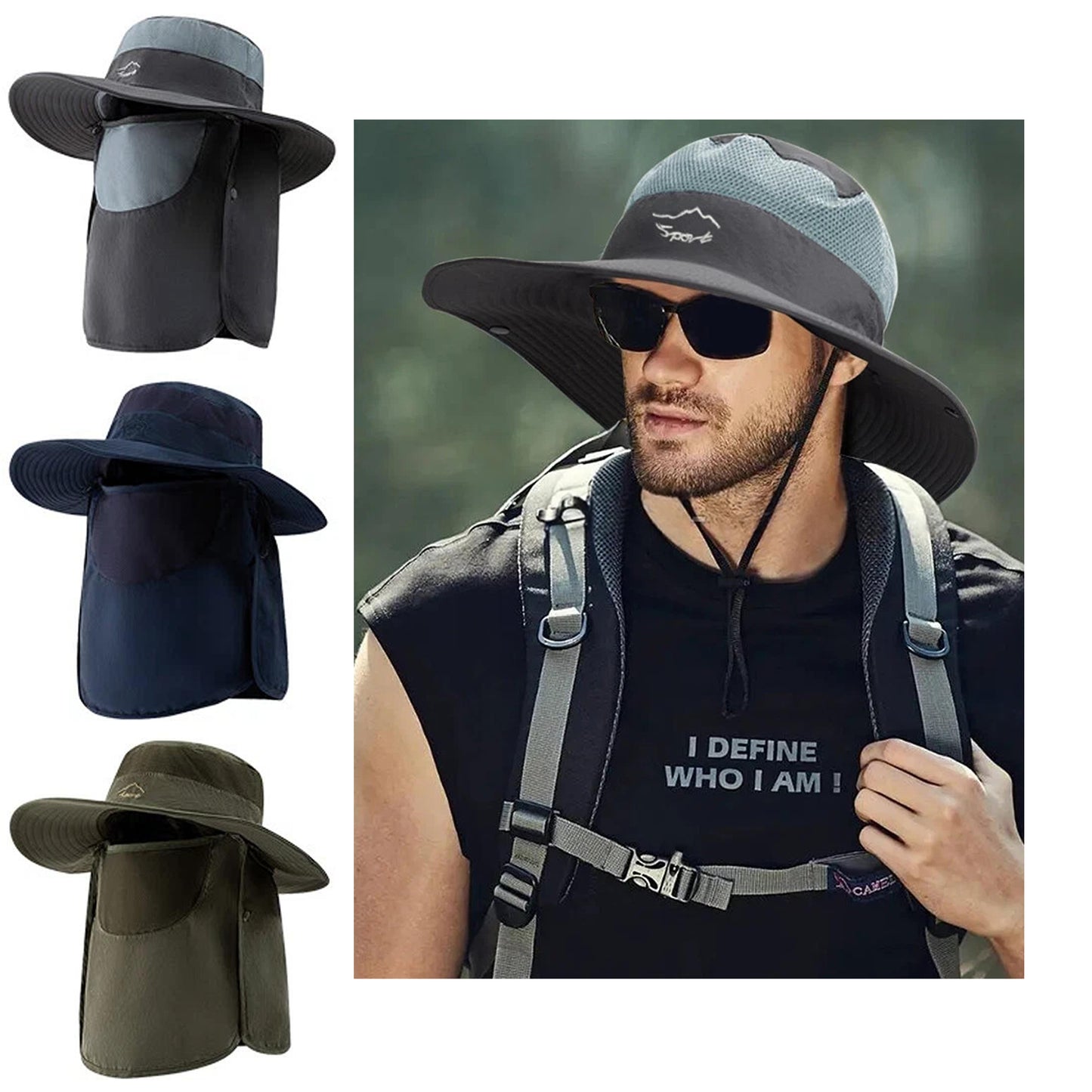 Sun Protection Hat with Neck Flap for Men and Women Hiking or Fishing