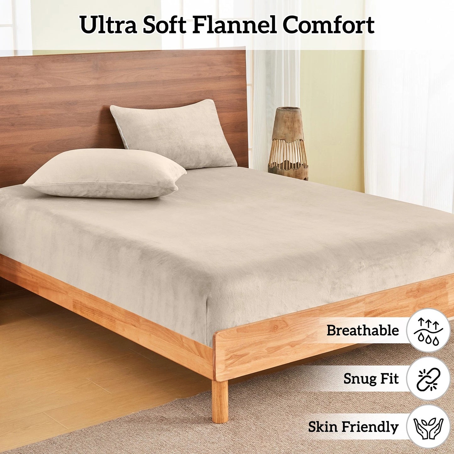 Warm Sand Warm Flannelette Fitted Sheet and Pillowcase Set No Flat Sheet