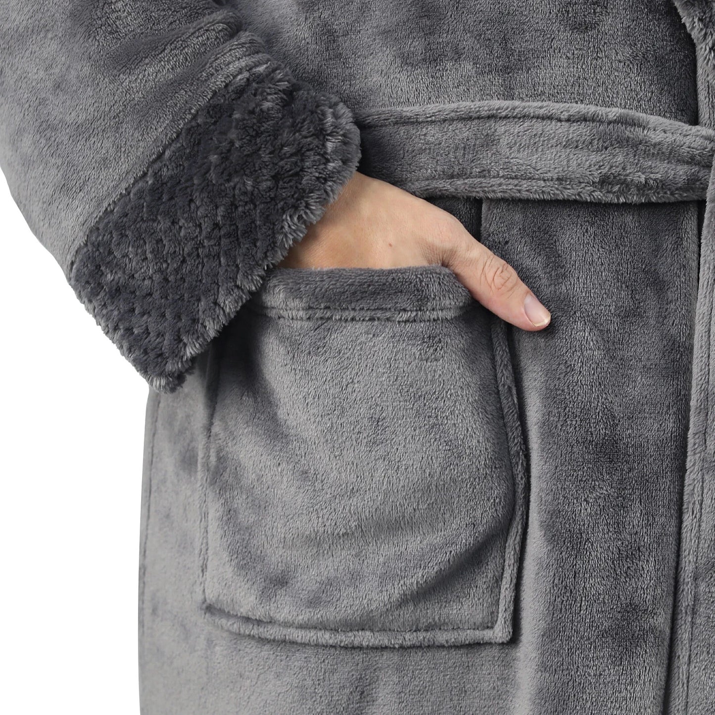Flannel Fleece Bathrobe for Women and Men Lounge Dressing Gown - Charcoal