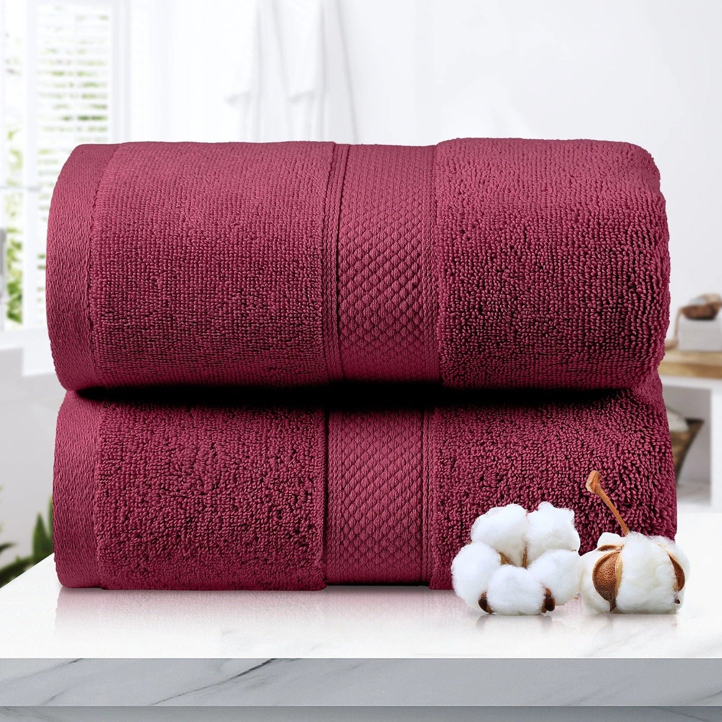 Burgundy Cotton Jumbo Bath Sheets Extra Soft  650GSM 2 Pack