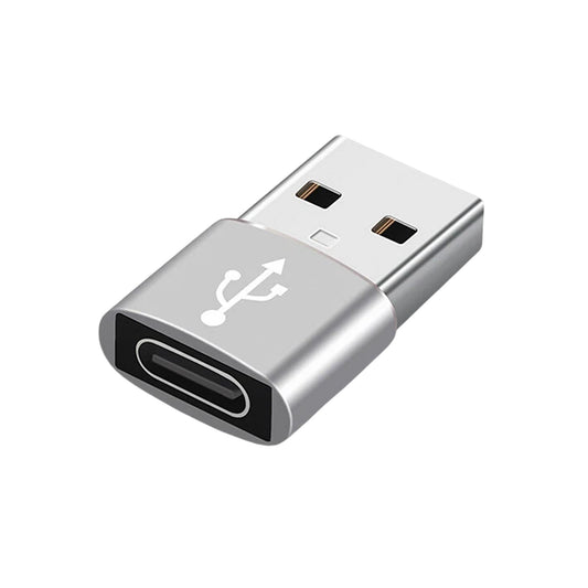 Silver USB Type A Male to USB C Female Charging Port Adapter Converter