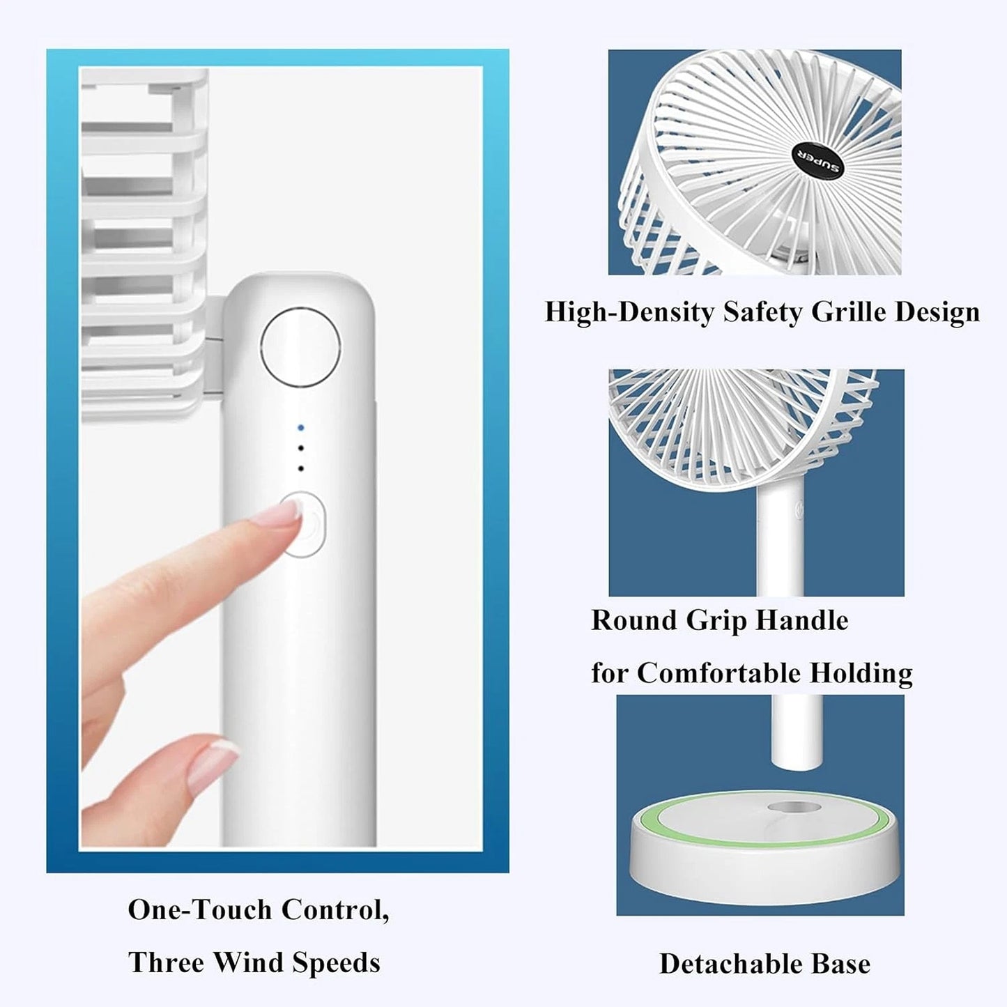 2 in 1 Handheld and Desk Fan USB Rechargeable Foldable Quiet Cooling Fan