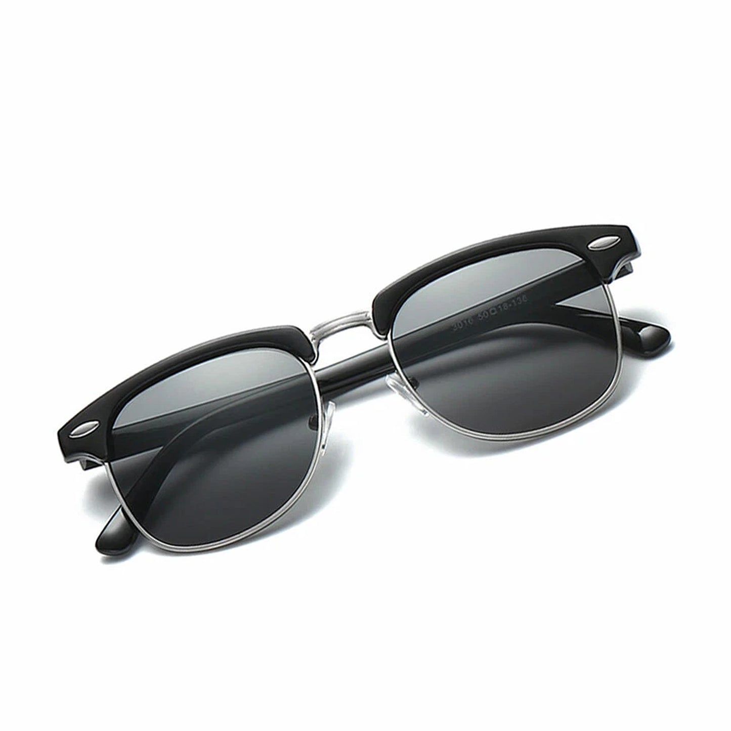 Grey Black Lens Vintage Half Rim Reflective Sunglasses for Men and Women