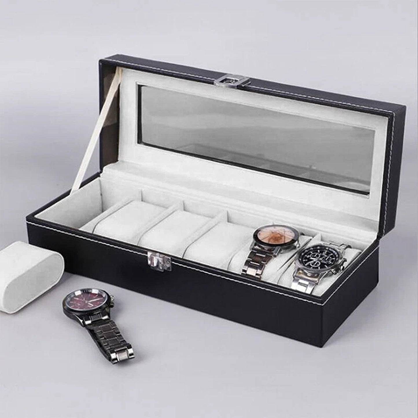 Leather Watch Display Storage Box for 6 Watches