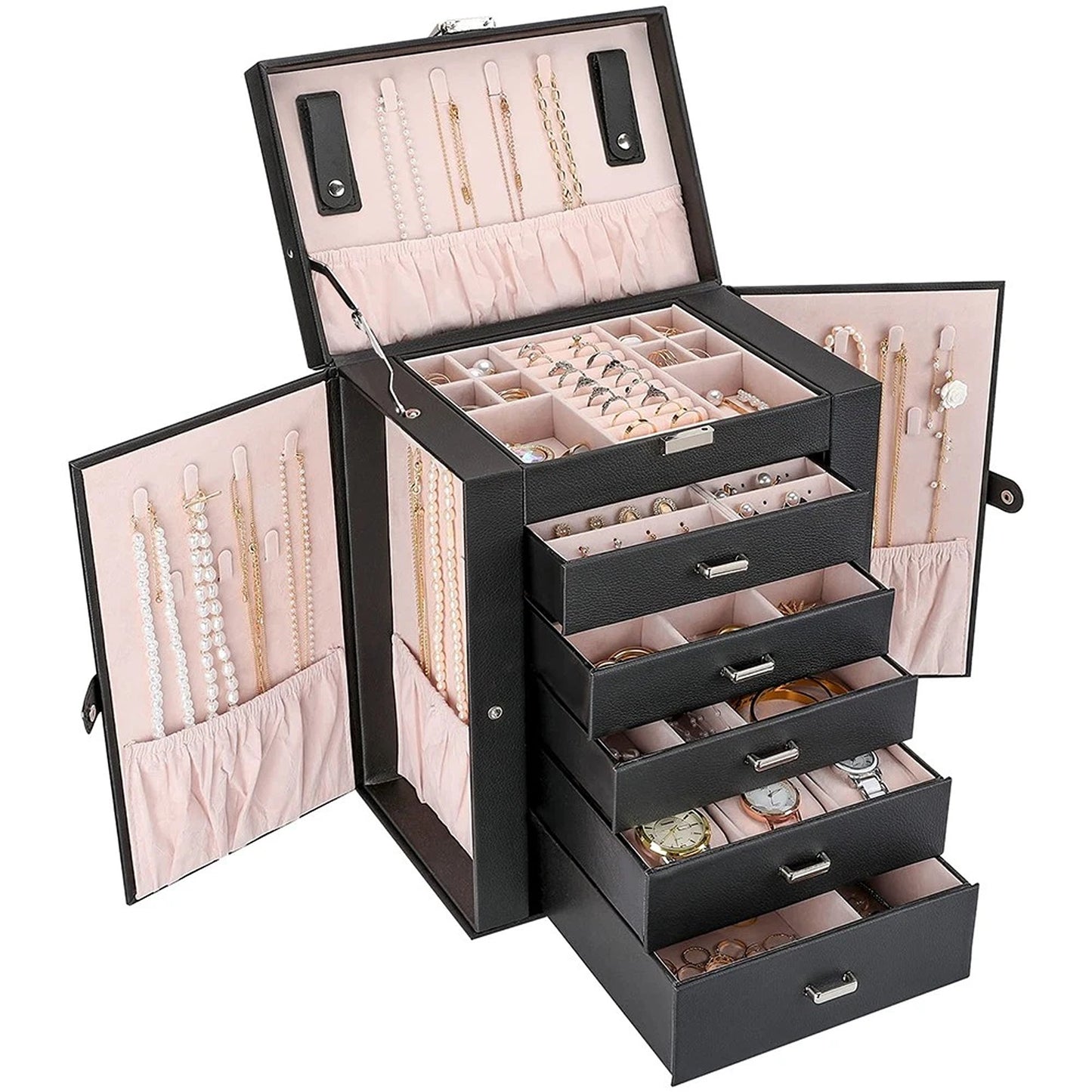 Large Leather Jewellery Organizer Case for Travel and Storage