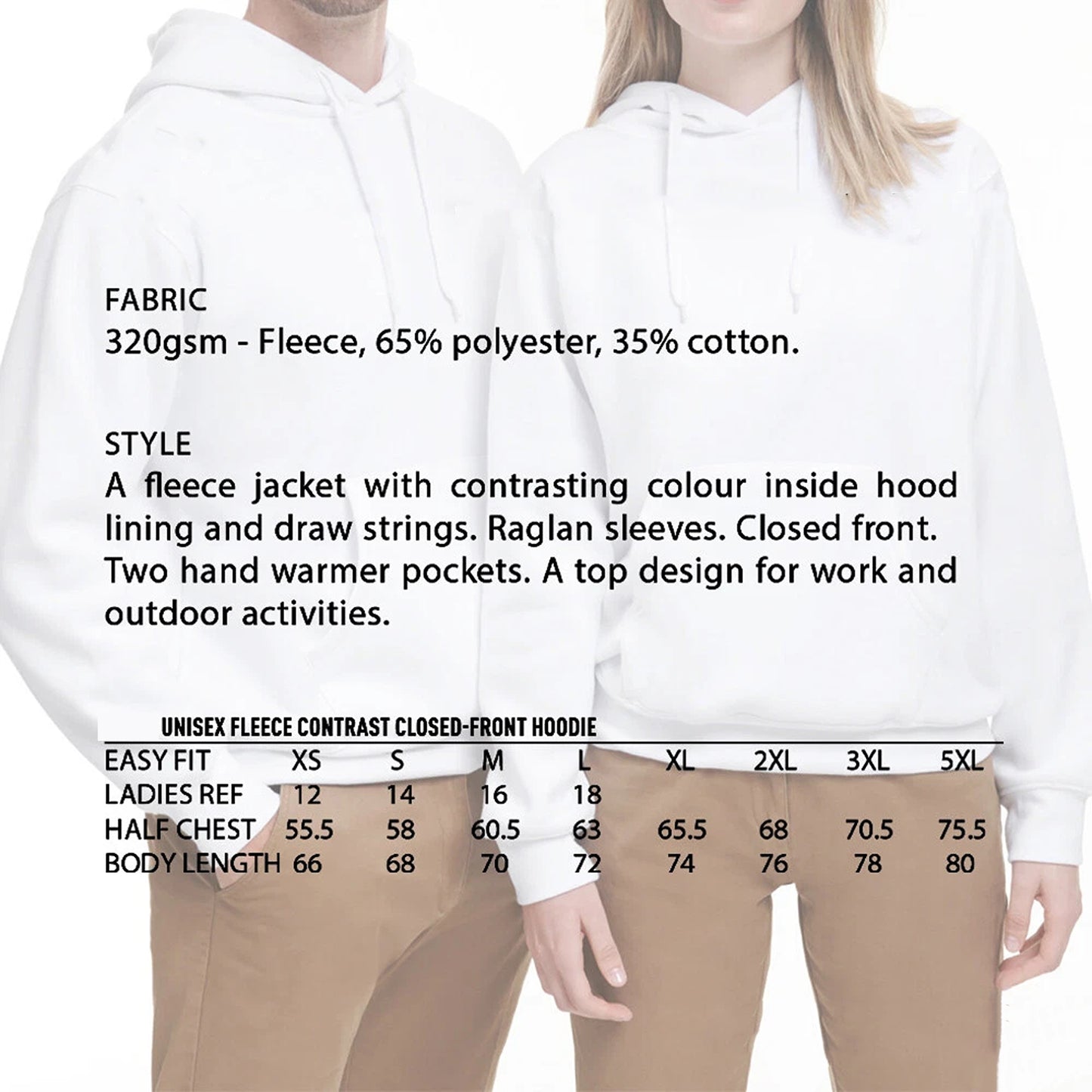 Adult Pullover Fleece Hoodie with Pocket and Contrast Hood - Red