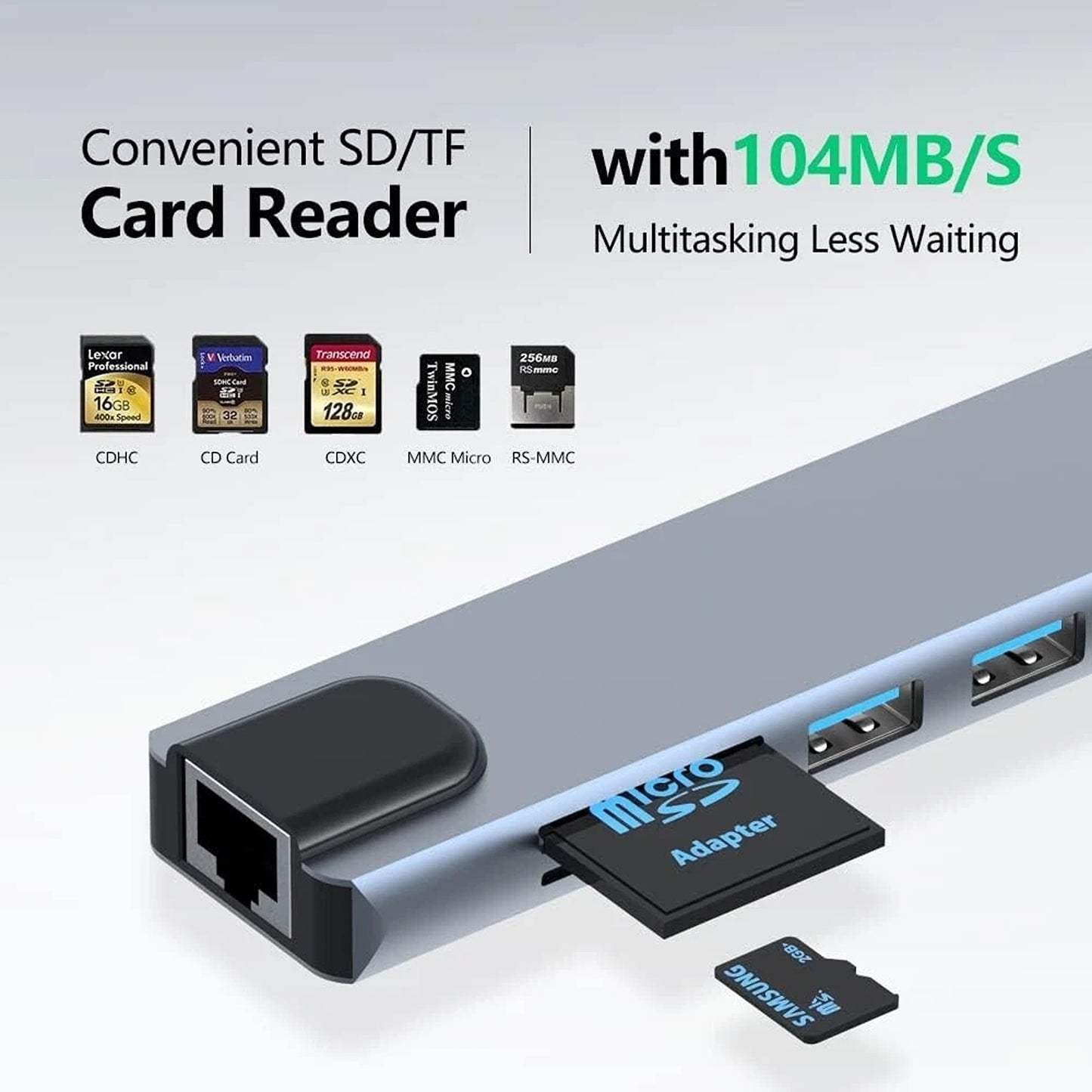 USB C 3.1 to Type C Hub 8 in 1 with HDMI Ethernet USB 3.0 Micro SD TF OTG