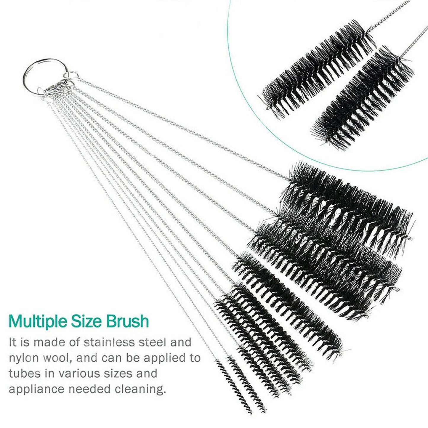 10 Piece Black Nylon Bottle Straw Tube and Pipe Cleaning Brush Set