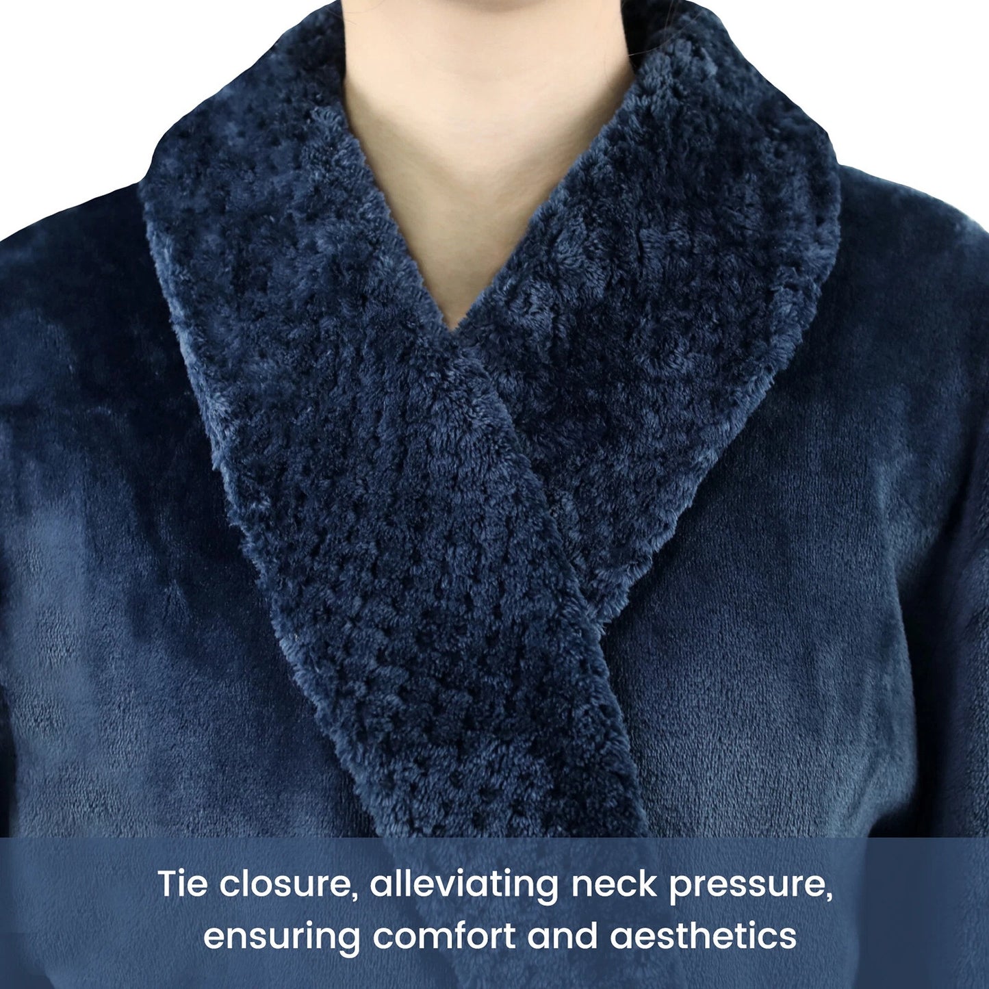 Flannel Fleece Bathrobe for Women and Men Lounge Dressing Gown - Navy