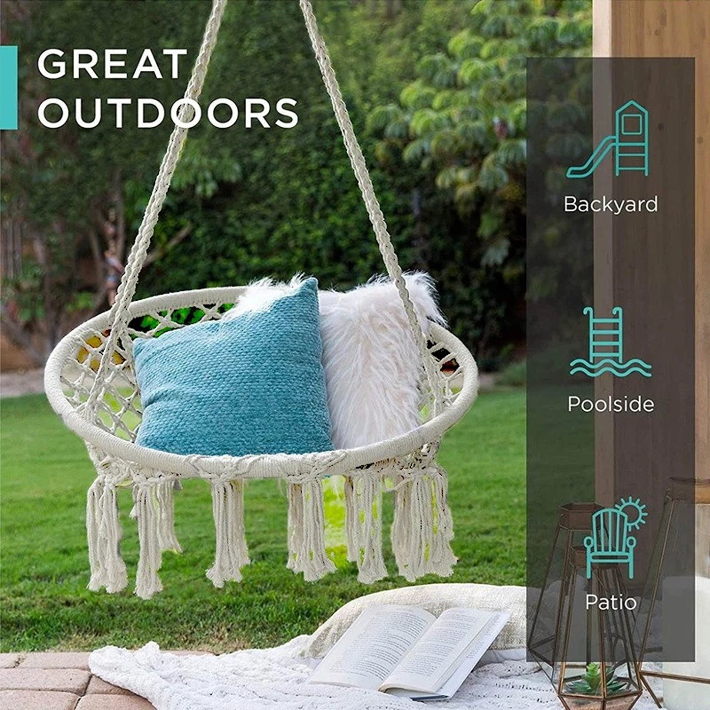 Beige Hammock Swing Chair Cotton Macrame Hanging Rope Seat