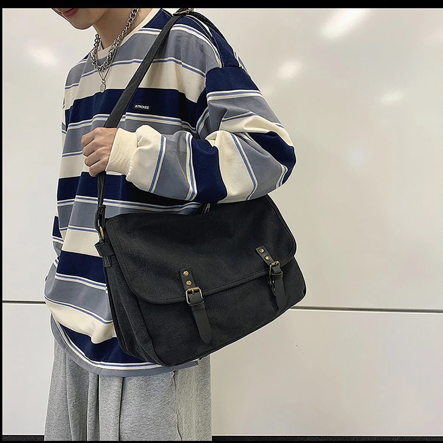 Canvas Shoulder Bag for Men Crossbody Messenger Travel Satchel Haversack