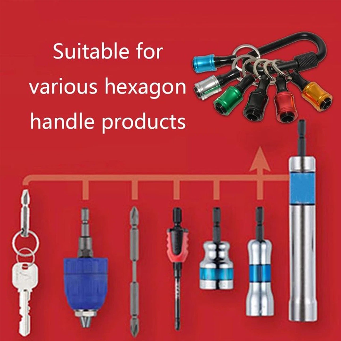 Hex Shank Screwdriver Bit Holder Extension Bar Keyring Set 12 Pcs