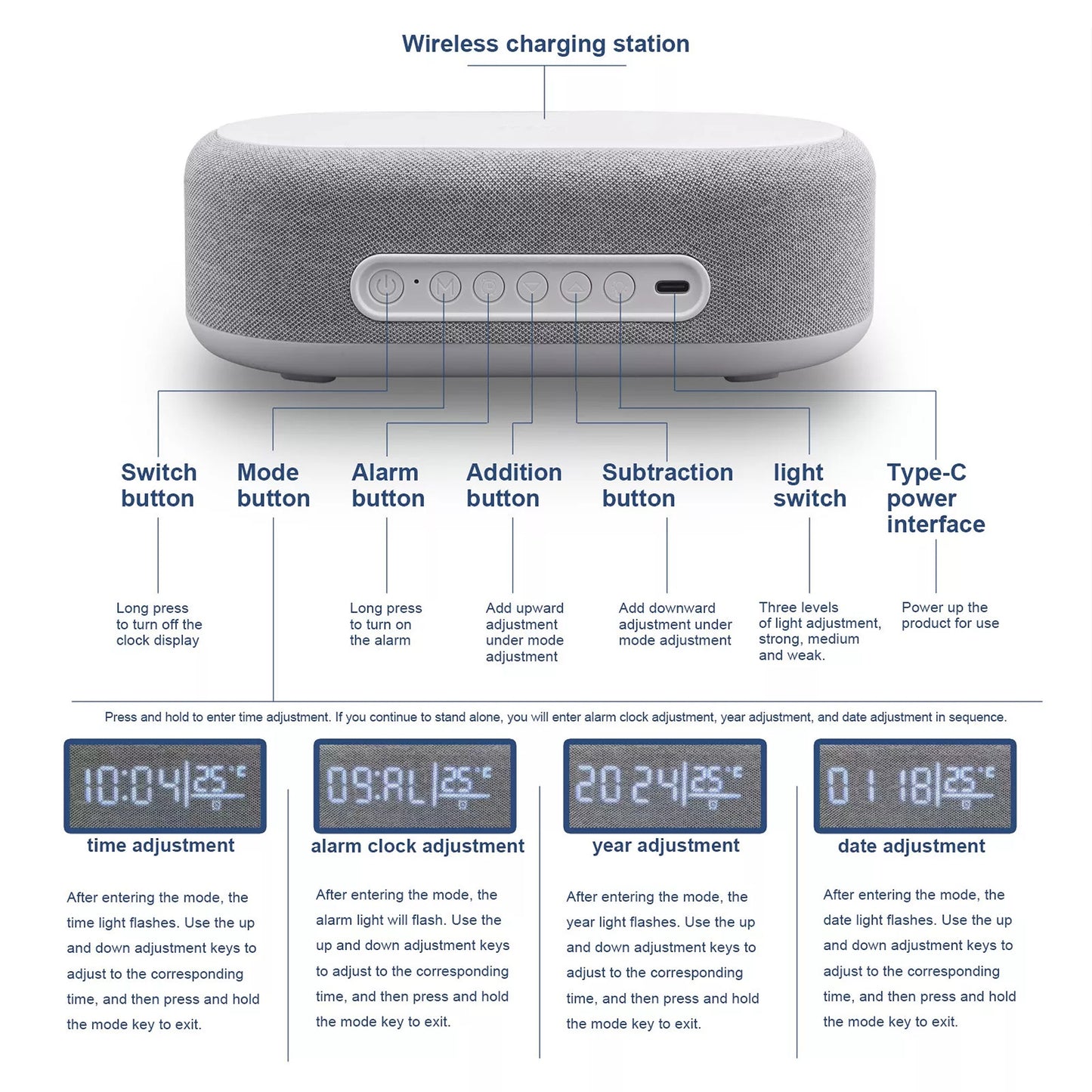 Wireless Charger Dock with Alarm Clock and Thermometer for iPhone 16 15 Samsung S25