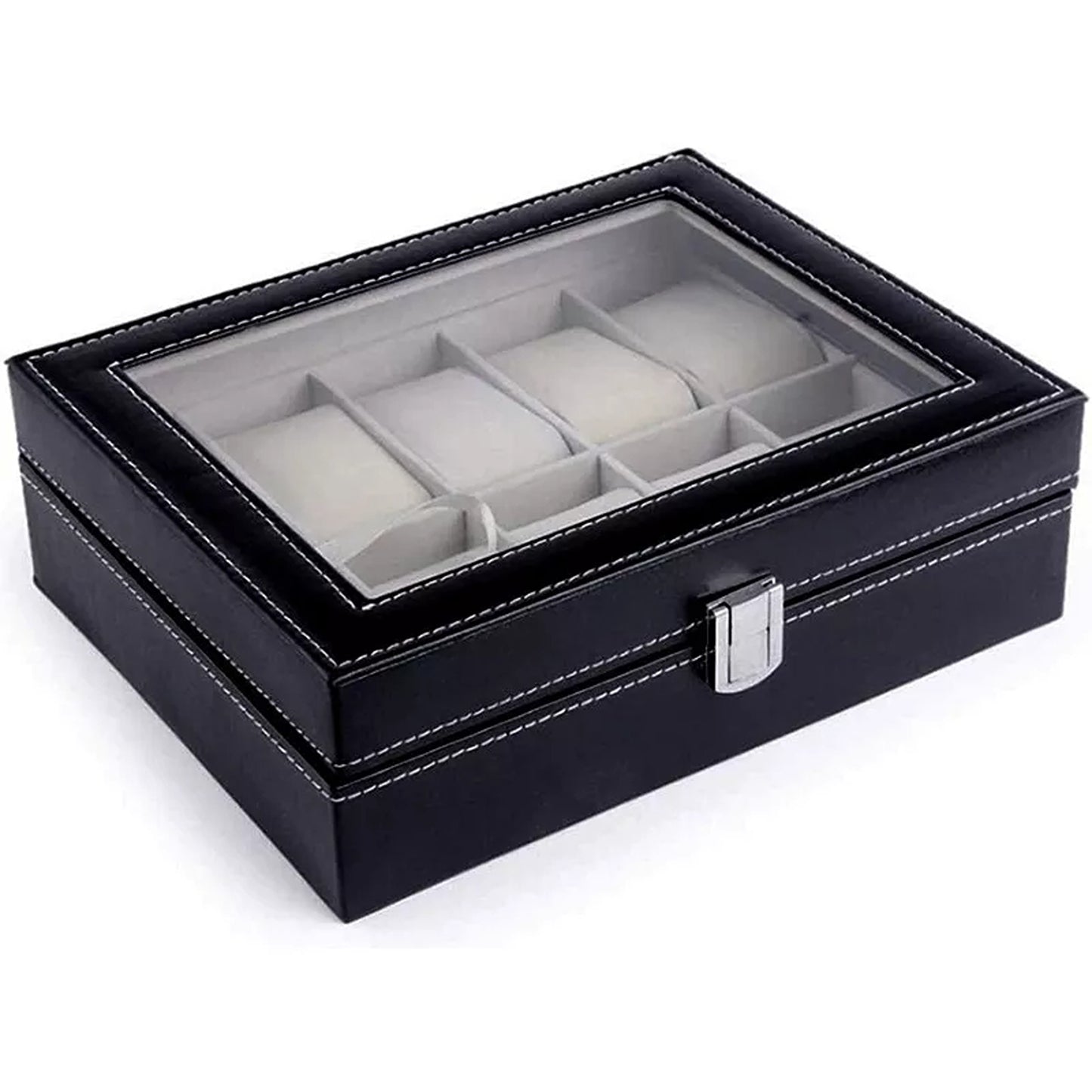 Leather Watch and Jewelry Storage Box with 10 Grids