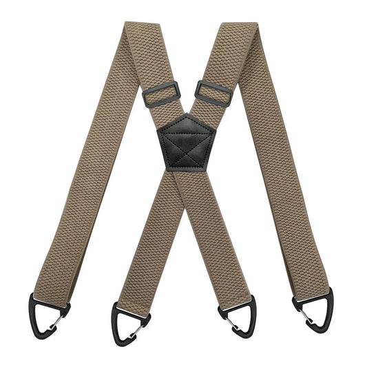 Beige Heavy Duty Elastic Suspenders for Men Trouser Pants Braces