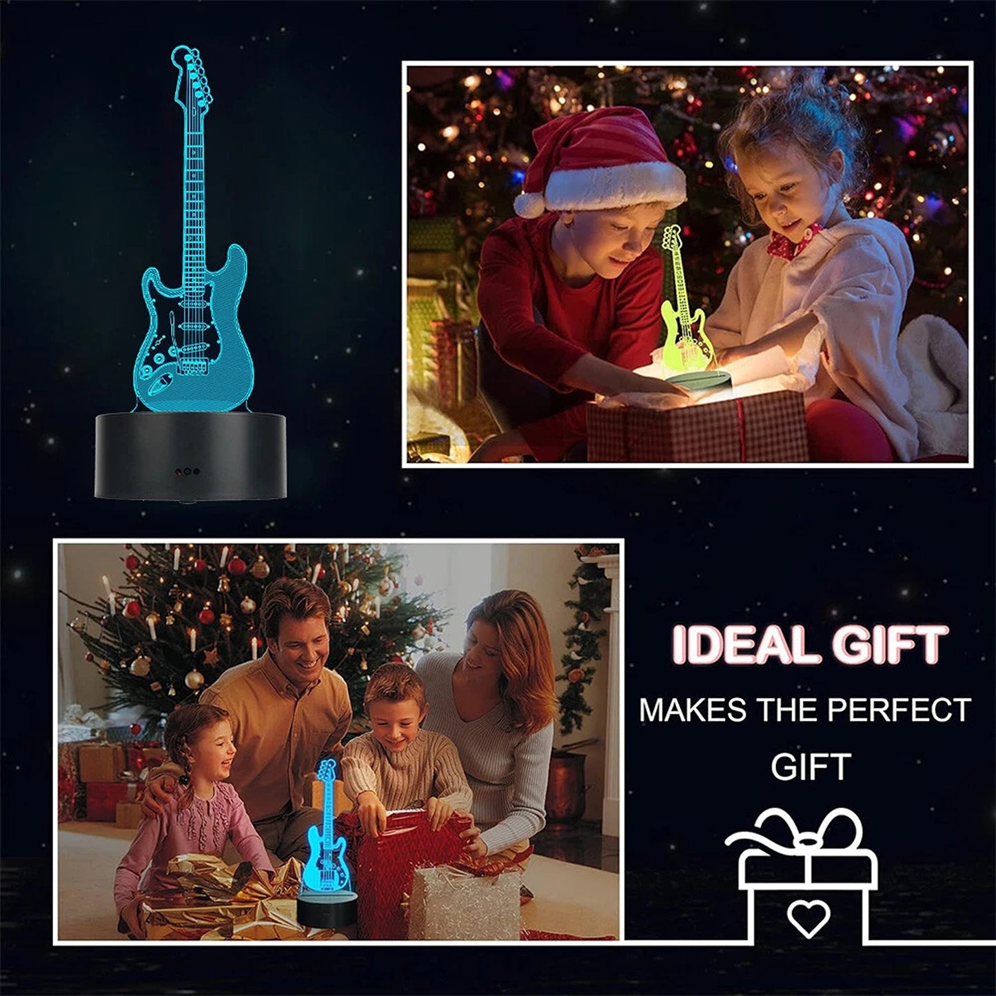 3D Guitar LED Night Light with 16 Colour Gradient and Remote Control