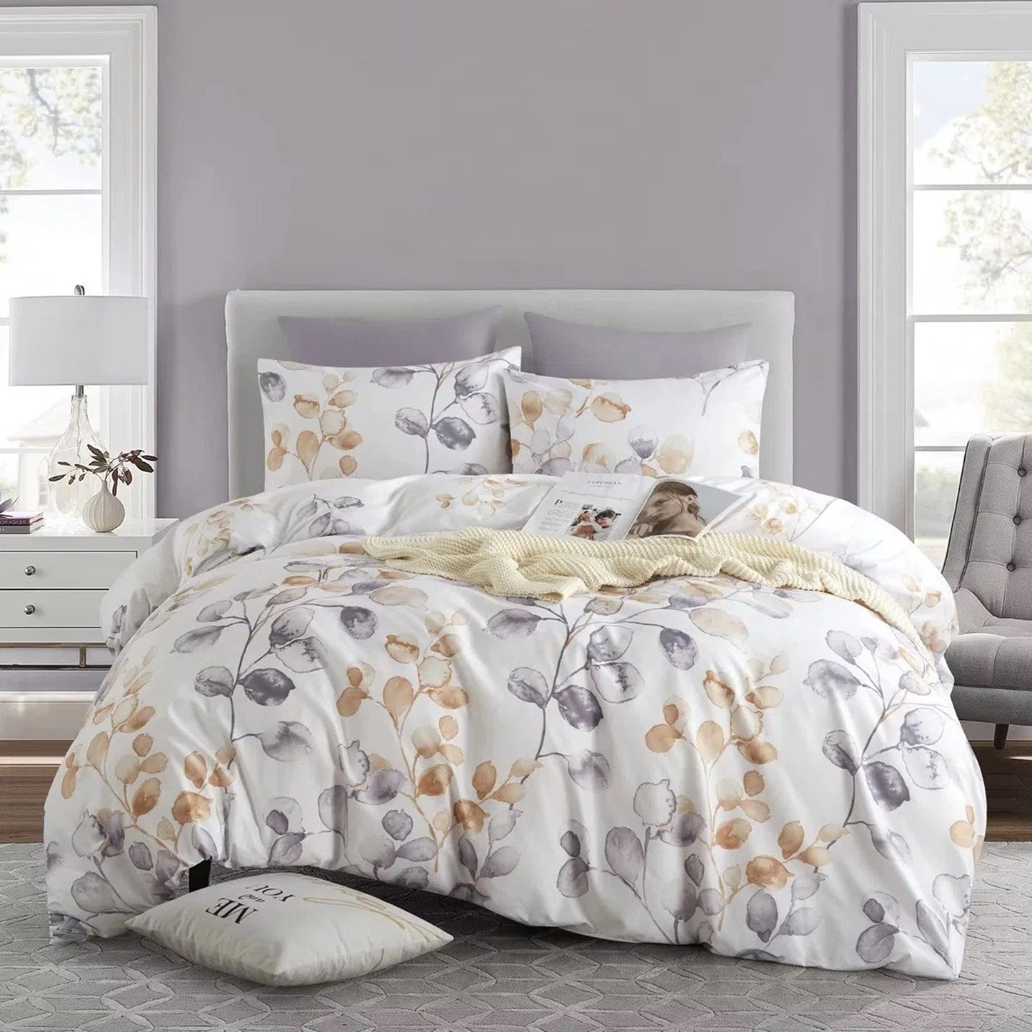 Ultra Soft Quilt Duvet Doona Cover Set with Pillowcase All Sizes - Leaves Print