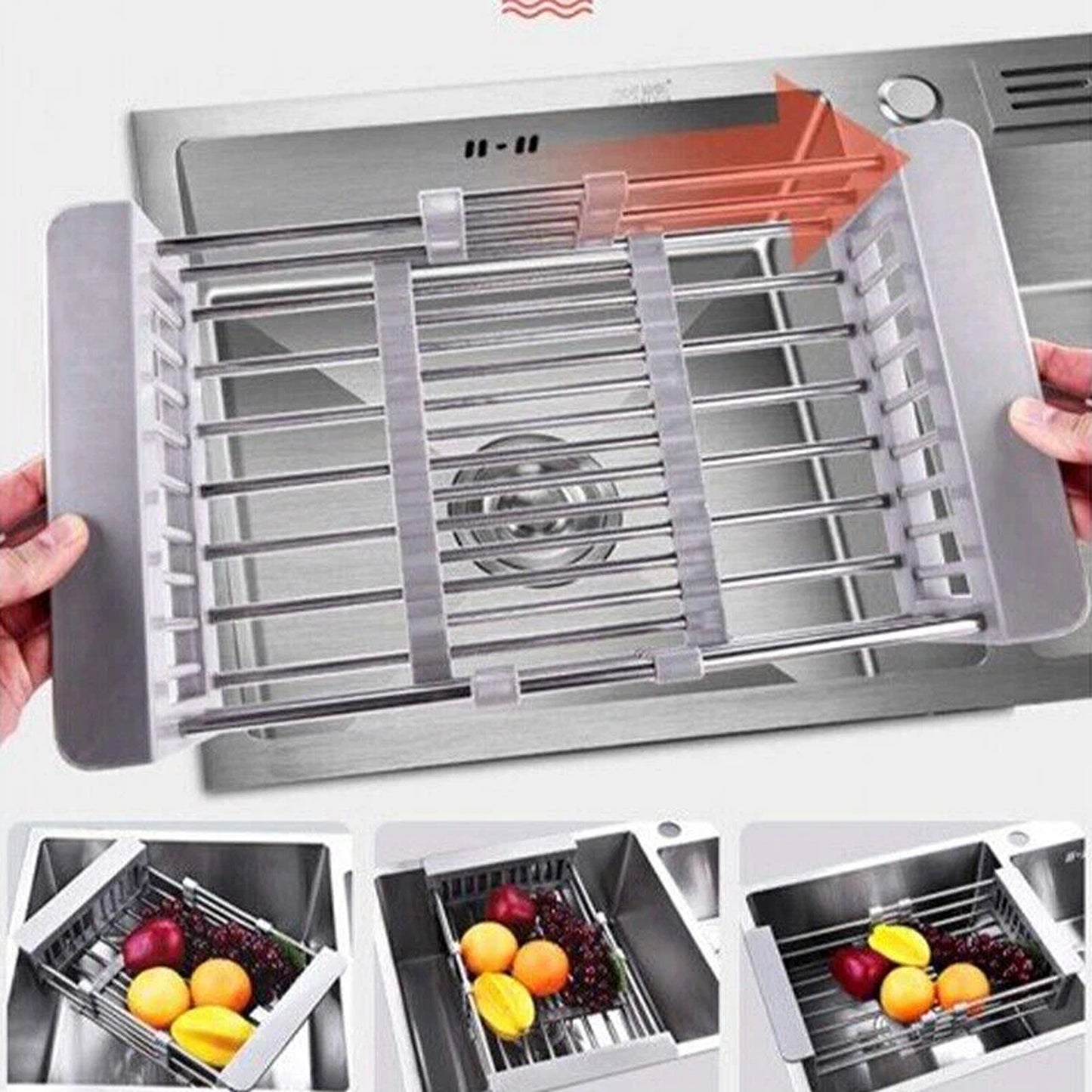 Stainless Steel Sink Drain Basket Dish Drying Rack Kitchen Organizer