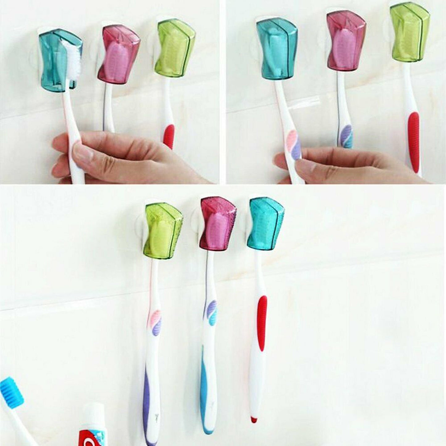 Home Bathroom Wall Mounted Toothbrush Holder - 3x