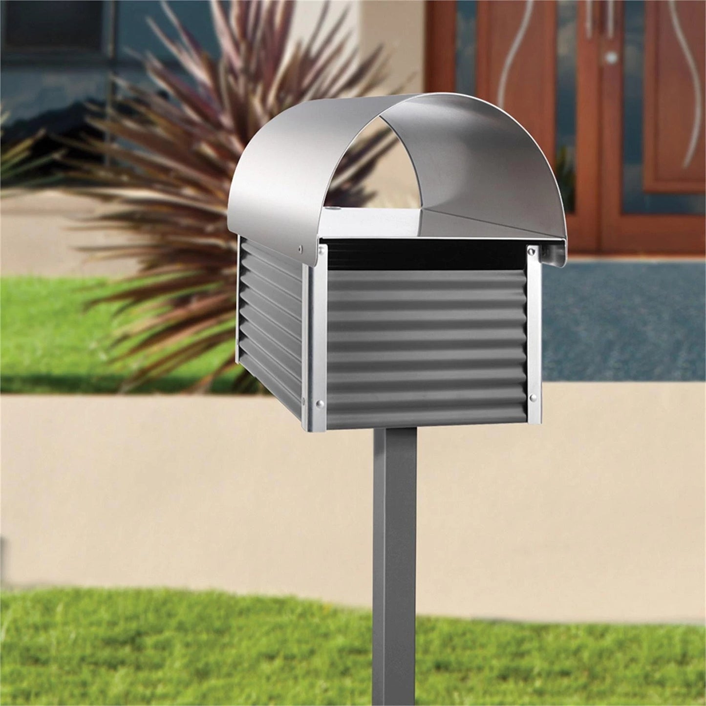 Weatherproof Post Mount Mailbox with Lock and Newspaper Holder
