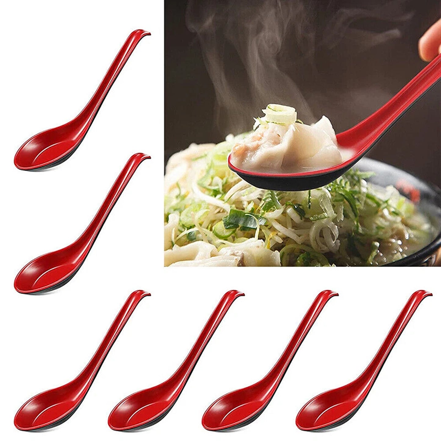 10PCS Japanese Chinese Style Ramen Soup Spoons with Hook Handle
