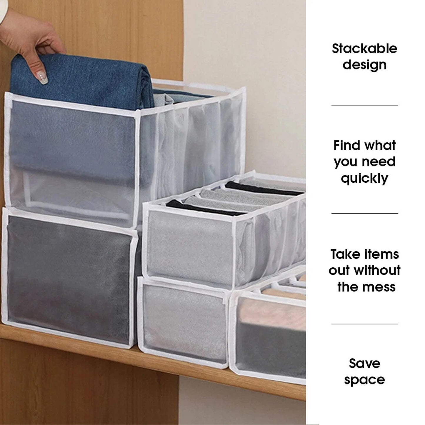 Clothes Organizer Wardrobe Storage Box Drawer Divider Mesh in Multiple Sizes