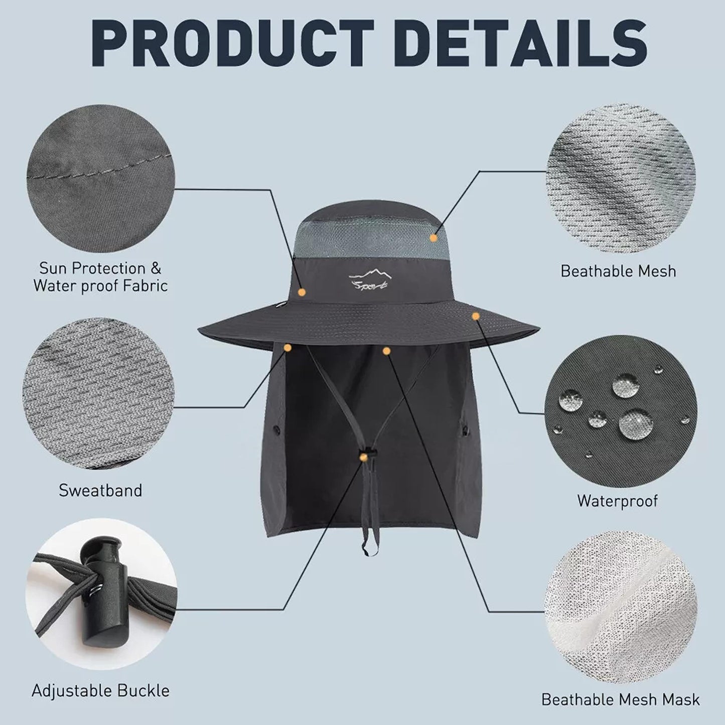 Sun Protection Hat with Neck Flap for Men and Women Hiking or Fishing