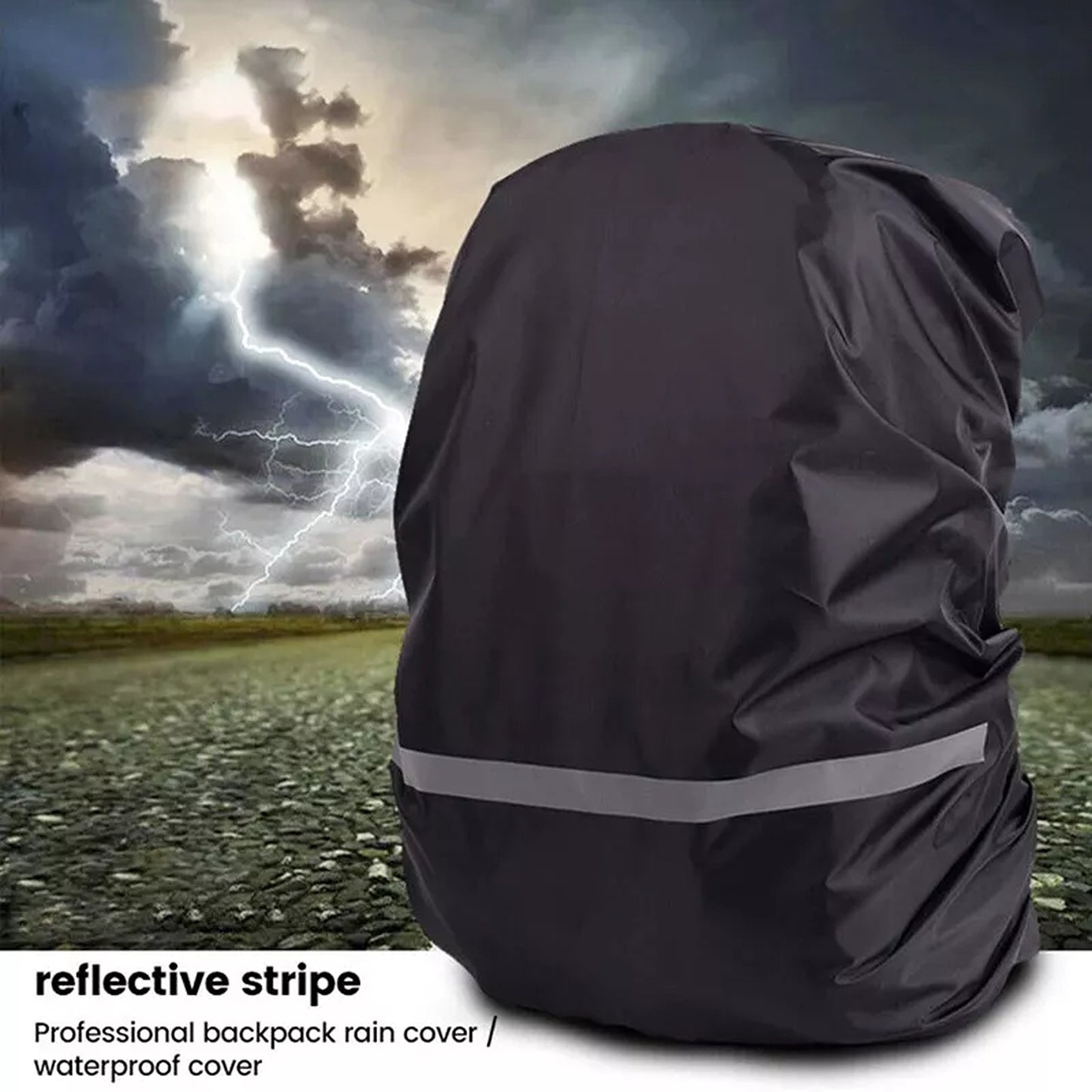 Lightweight Foldable Travel Backpack with Rain Cover for Outdoor Use - Black